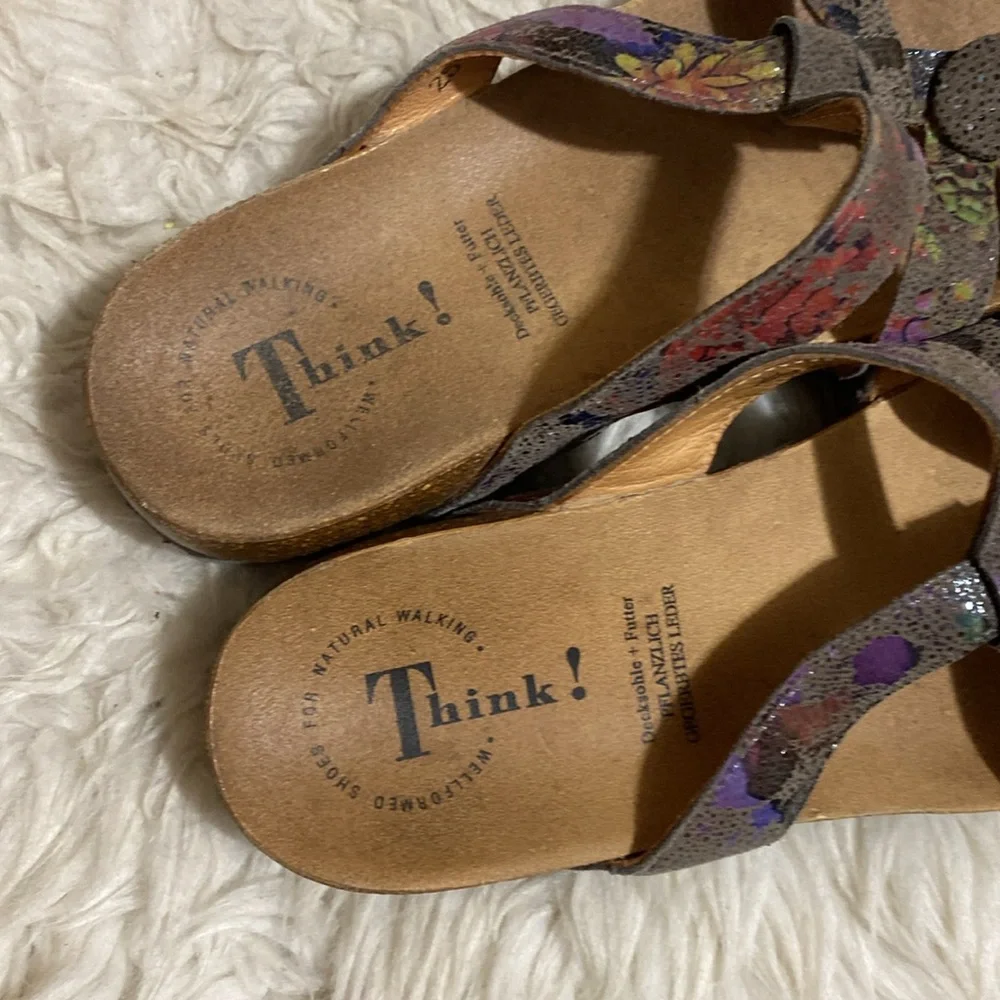 THINK!‎ Julia Women's Leather Cork Thong Sandal Multicolor Size EUR 37 US 6